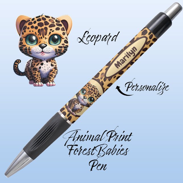 Bolígrafo Impresión de animales salvajes de la jungla de leo (Personalizable Leopard Kitty Cat, Customizable ForestBabies Feline Kitten Animal Print Pen 🐆)