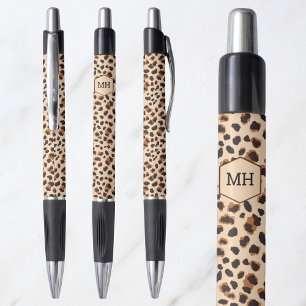 Bolígrafo Iniciales Monogramáticas con Estampado de Leopardo