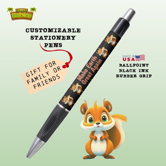 Bolígrafo La ardilla vuelve a hacer grande a la Tierra 🐿 la (MEGA Make Earth Great Again Cute Squirrel Forest Wildlife Animal Cartoon Character Black Ink Pen ✍🏼)