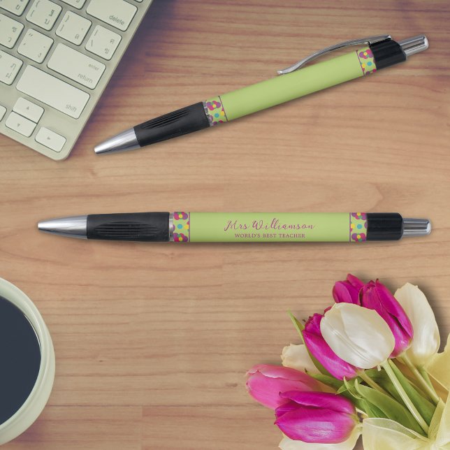 Bolígrafo Lápiz de profesor de patrón abstracto moderno (Bright Modern Polka Dot Teacher's Pen. Say thank you with this personalised gift.)