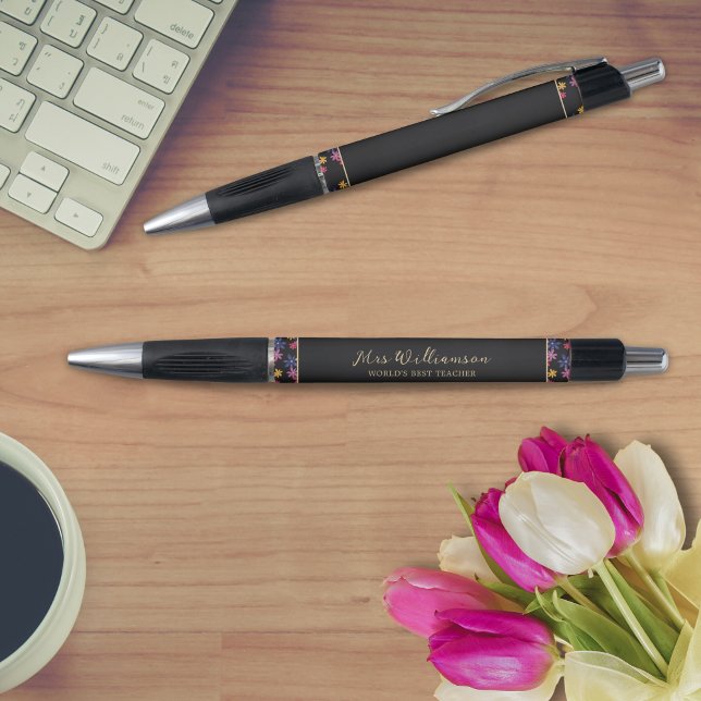 Bolígrafo Lápiz floral moderno y brillante de un profesor (Bright Modern Floral Teacher's Pen. Say thank you with this personalised gift.)