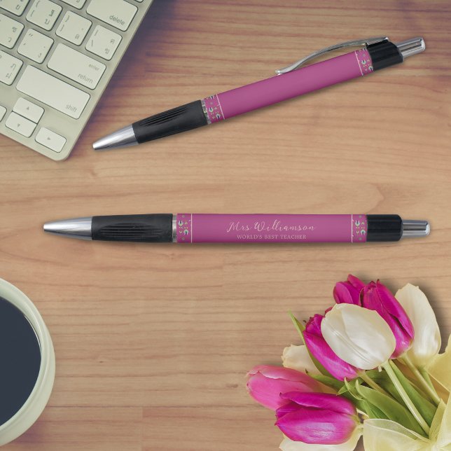 Bolígrafo Lápiz floral moderno y brillante de un profesor (Bright Modern Floral Teacher's Pen. Say thank you with this personalised gift.)