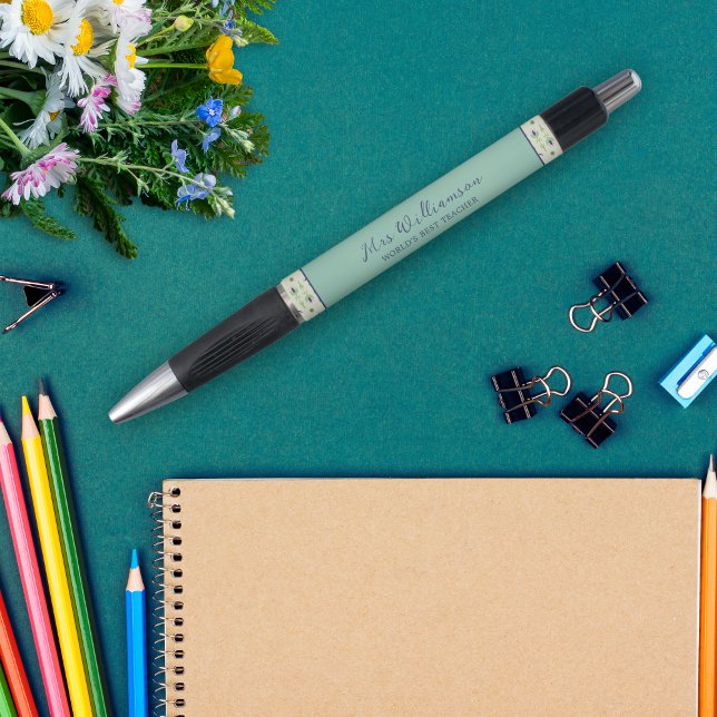 Bolígrafo Lápiz floral moderno y brillante de un profesor (Bright Modern Floral Teacher's Pen. Say thank you with this personalised gift.)