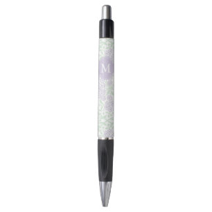Bolígrafo Lavanda monogramada y damasco floral verde