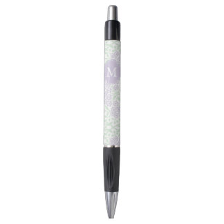 Bolígrafo Lavanda monogramada y damasco floral verde