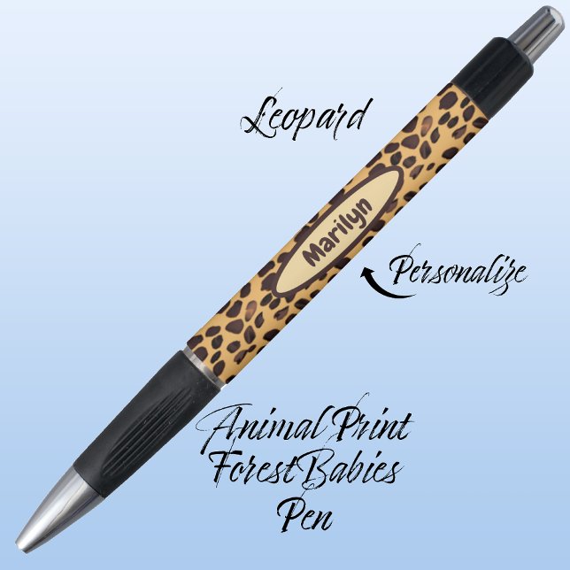 Bolígrafo Leopard Safari Jungle Wild Feline Print 🐆 (Leopard Spot Animal Print Customizable ForestBabies Pen 🐆)