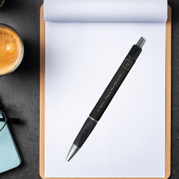 Bolígrafo Logo de negocios teléfono con nombre blanco negro