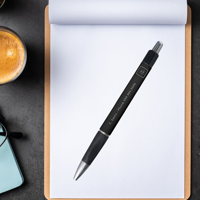 Bolígrafo Logo de negocios teléfono con nombre blanco negro (Subido por el creador)