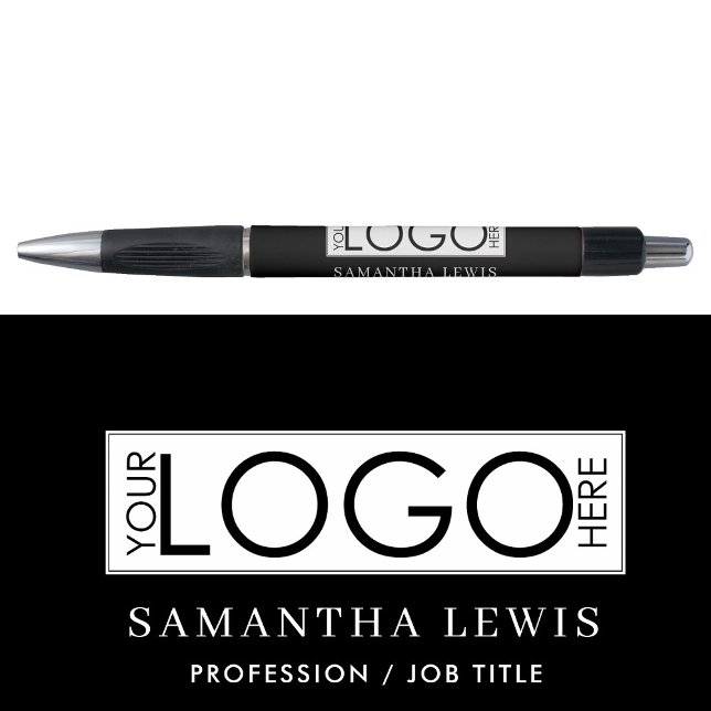 Bolígrafo Logotipo y texto comercial promocional moderno neg (Modern Promotional Business Logo & Text Black Pen)