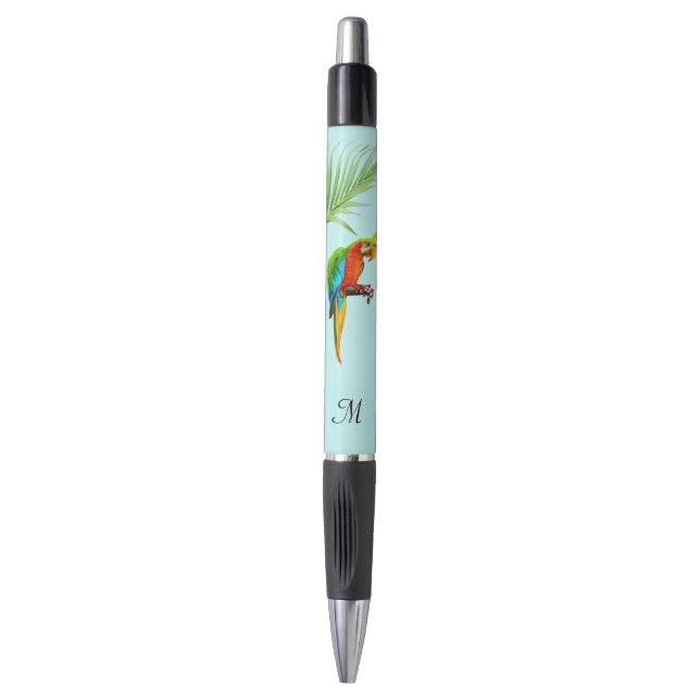 Bolígrafo Loro Tropical Multicolor y Monograma (Frente vertical)