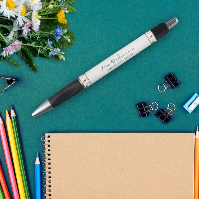 Bolígrafo Luminosas hojas modernas y pluma precargada de bay (Bright Modern Floral Teacher's Pen. Say thank you with this personalised gift.)