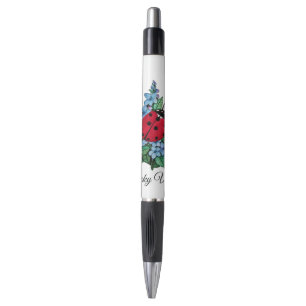 Bolígrafo Mariquita linda de la acuarela con las flores
