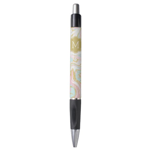 Bolígrafo Mármol rosa y dorado monogramado (Frente vertical)