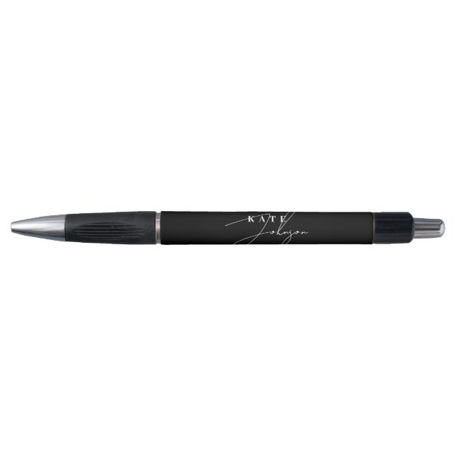 Bolígrafo Monograma de letra script de firma negro elegante (Anverso)