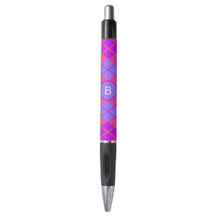 Bolígrafo Monograma de Patrón Argyle Rosa Brillante y Azul