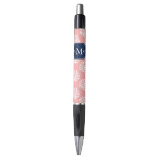 Bolígrafo Monograma del patrón de arrecife de coral rosa