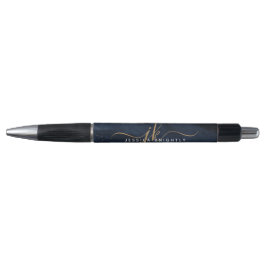 Bolígrafo Monograma en Letra Script Dorada con Ágata Azul Ma