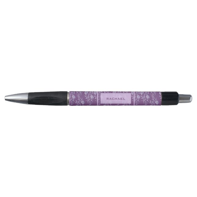 Bolígrafo Monograma floral púrpura y lilac de bonito (Anverso)