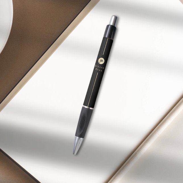 Bolígrafo Monograma moderno de escritura a mano de oro negro (Modern Black Gold Luxe Handwriting Monogram Pen)