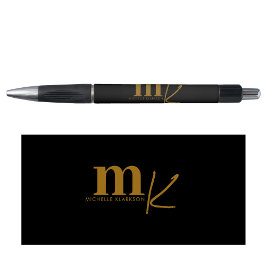 Bolígrafo Monograma negro dorado minimalista moderno