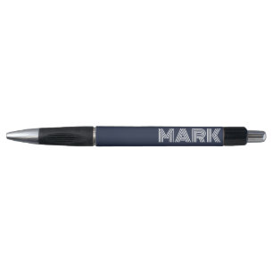 Bolígrafo Monograma Nombre Azul Marino Oscuro Blanco Rayas M