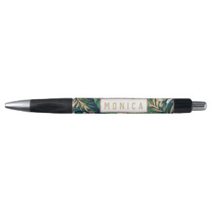 Bolígrafo Monstruo de oro de Lilac verde tropical deja flore