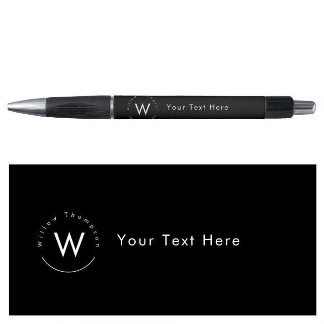 Bolígrafo Negro moderno minimalista monogramado (Monogrammed Minimalistic Modern Black Pen)