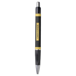 Bolígrafo Nombre con Monograma de Cuero Negro Elegante con A