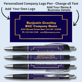 Bolígrafo Nombre de la compañía, Naranja de oro, azul marino