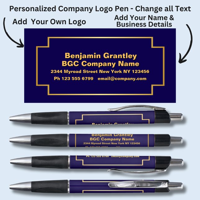 Bolígrafo Nombre de la compañía, Naranja de oro, azul marino (Subido por el creador)