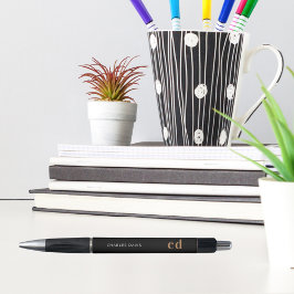 Bolígrafo Nombre de monograma del personalizado de oro negro