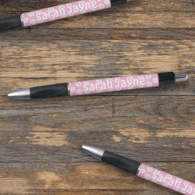 Bolígrafo Nombre del patrón de cráneo de lápiz rosa personal (Just add your name to these cute pink skull pattern pens)
