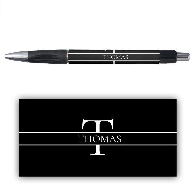 Bolígrafo Nombre personalizado monogramado elegante negro (Black Elegant Personalized Monogrammed Custom Name Pen)