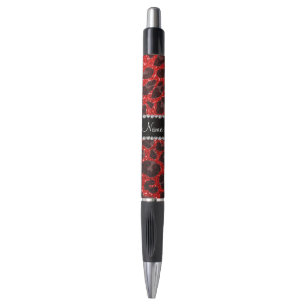 Bolígrafo Nombre personalizado neón rojo purpurina leopardo