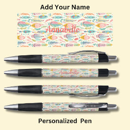 Bolígrafo Nombre personalizado, plumas Pink Aqua Boho