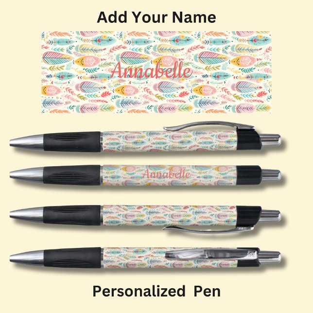 Bolígrafo Nombre personalizado, plumas Pink Aqua Boho (Subido por el creador)