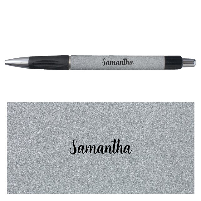 Bolígrafo Nombre personalizado Purpurina gris plateado (Personalized Name Silver Gray Glitter Pen)