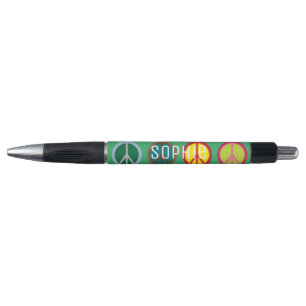 Bolígrafo Nombre personalizado símbolo de paz colorido hippy