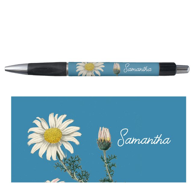 Bolígrafo Nombre personalizado Vintage Daisy Dusty Blue Scri (Subido por el creador)