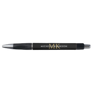 Bolígrafo Oro Negro Iniciales de Monograma Personalizado Nom