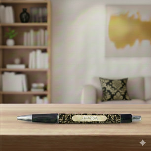 Bolígrafo Oro Negro Nombre Personalizado Dark Academia