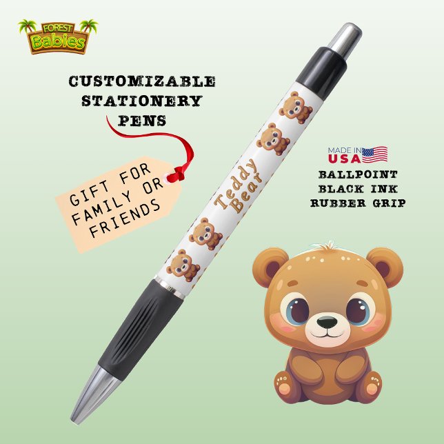 Bolígrafo Oso de Teddy, blanco animal de bosque de vida salv (Cute Customizable Teddy Bear Animal Cartoon Graphic Character Stationery Pen Gifts 🐻🎁)