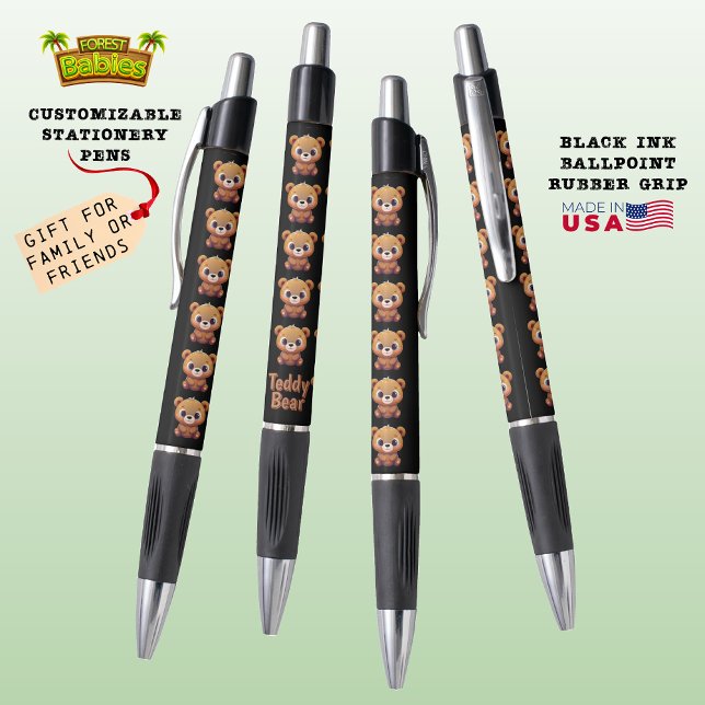Bolígrafo Oso de Teddy, 🐻 negro de animales salvajes y mugr (Cute Customizable Teddy Bear Animal Cartoon Graphic Character Stationery Pen Gifts 🐻🎁)
