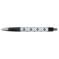 Patrón azul oscuro Fleur De Lis sobre fondo blanco