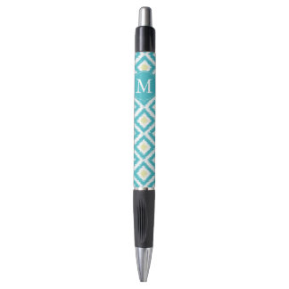 Bolígrafo Patrón de Aqua monogramado y Ikat amarillo