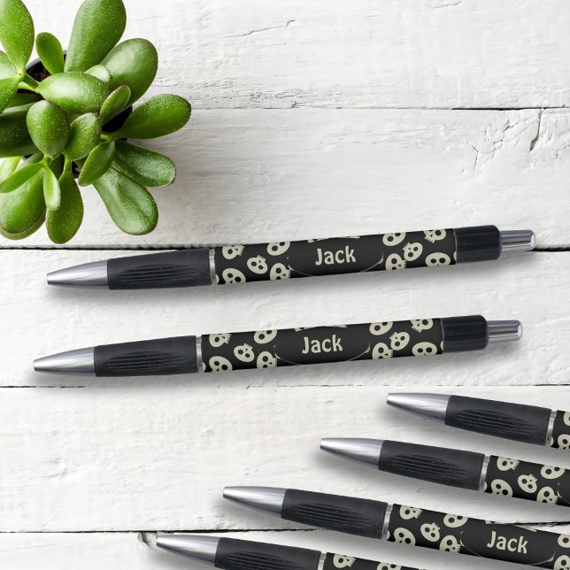Bolígrafo Patrón de cráneo Pens personalizados negros (Add your name to these cute skull pattern pens!)
