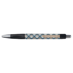 Bolígrafo Patrón de Cuadros Personalizado Elegante Beige Mar