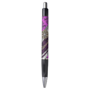 Bolígrafo Patrón de damasco de bonito magenta giratorio pers
