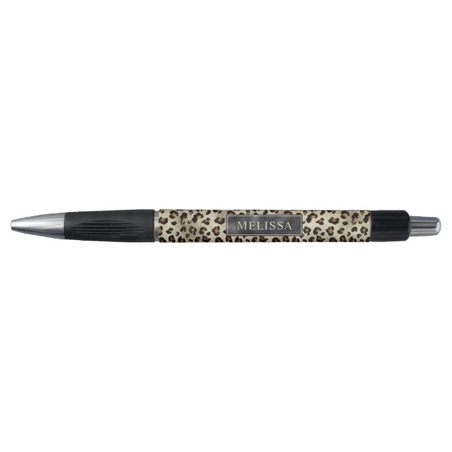 Bolígrafo Patrón de estampado de leopardo en beige con nombr (Anverso)