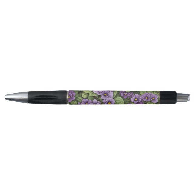 Bolígrafo Patrón de flores violetas africanas (Anverso)
